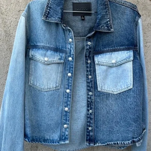 BLANK NYC Two-tone Cropped Denim Jean Jacket Size Large - Picture 4 of 12